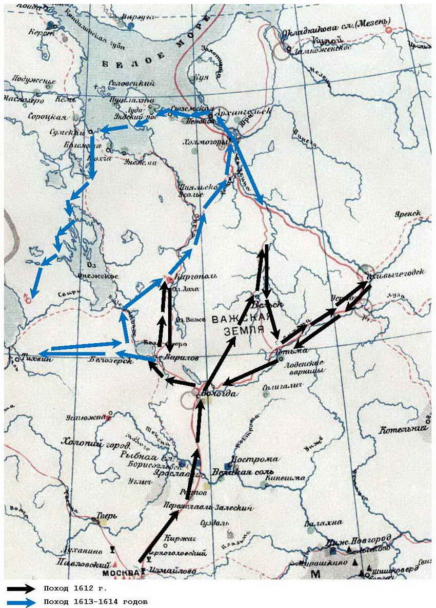  на карте обозначены трассы походов солдат лисовского в 1612–1613 гг.